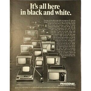 Panasonic Television "It's all here in Black & White" Vintage Print Ad 1970